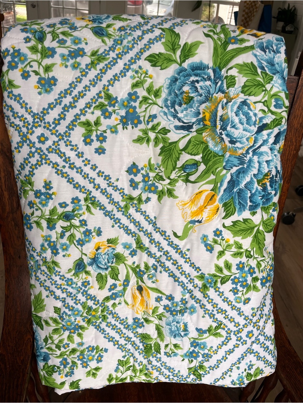 Vintage made in USA blue/ yellow floral light weight bedspread